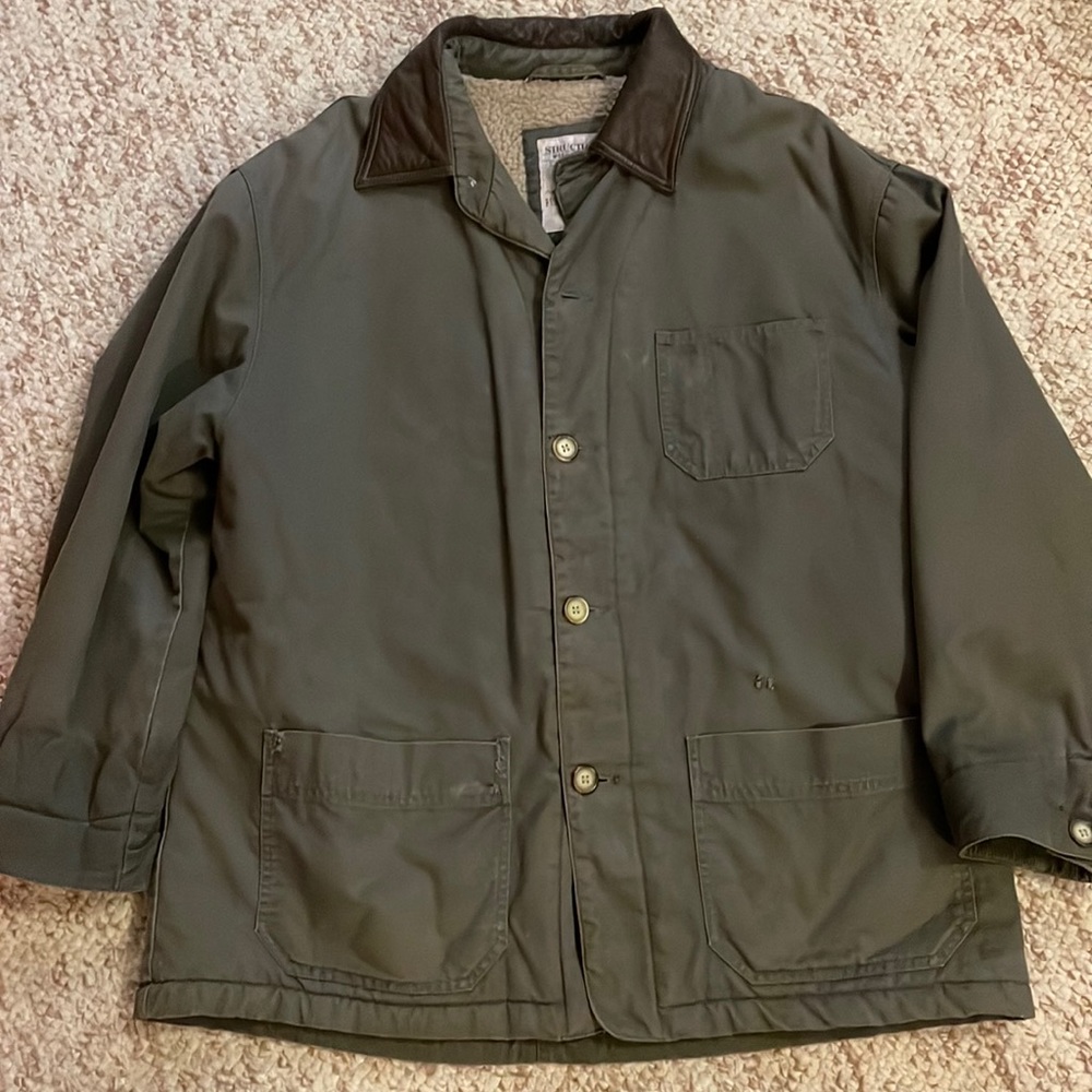 Structure Olive Green Jacket with Brown Collar